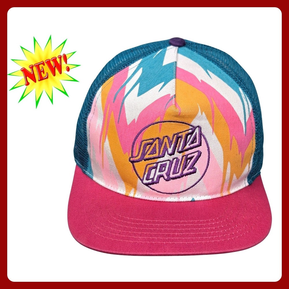 Santa Cruz Skateboards Trucker Hat OSFM Pink Teal Neon Logo VTG Style